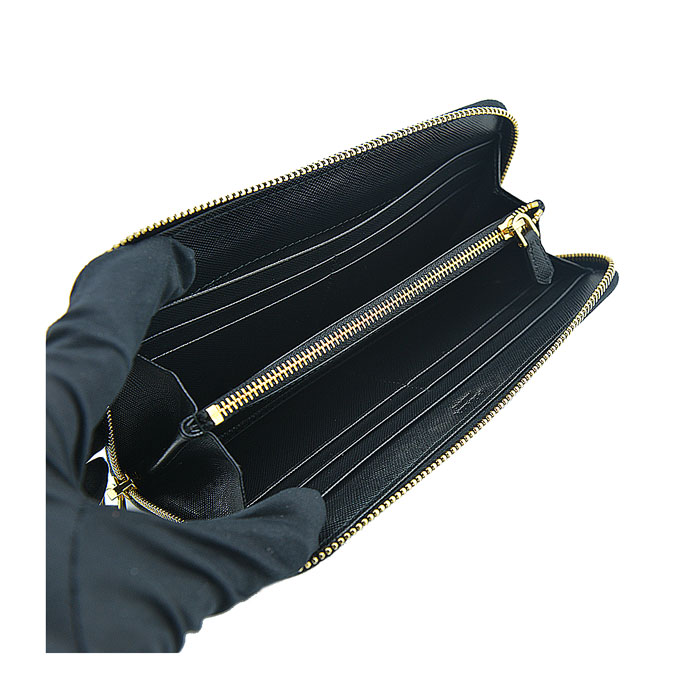 prada/普拉达 黑色女士saffiano皮革长款拉链钱包 1m0506